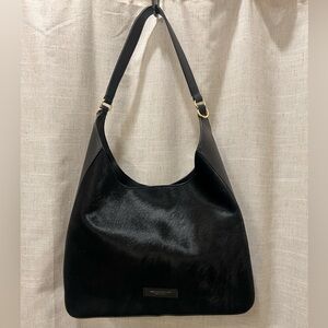 Viola Genuine Leather Black Horse Hide Shoulder Bag